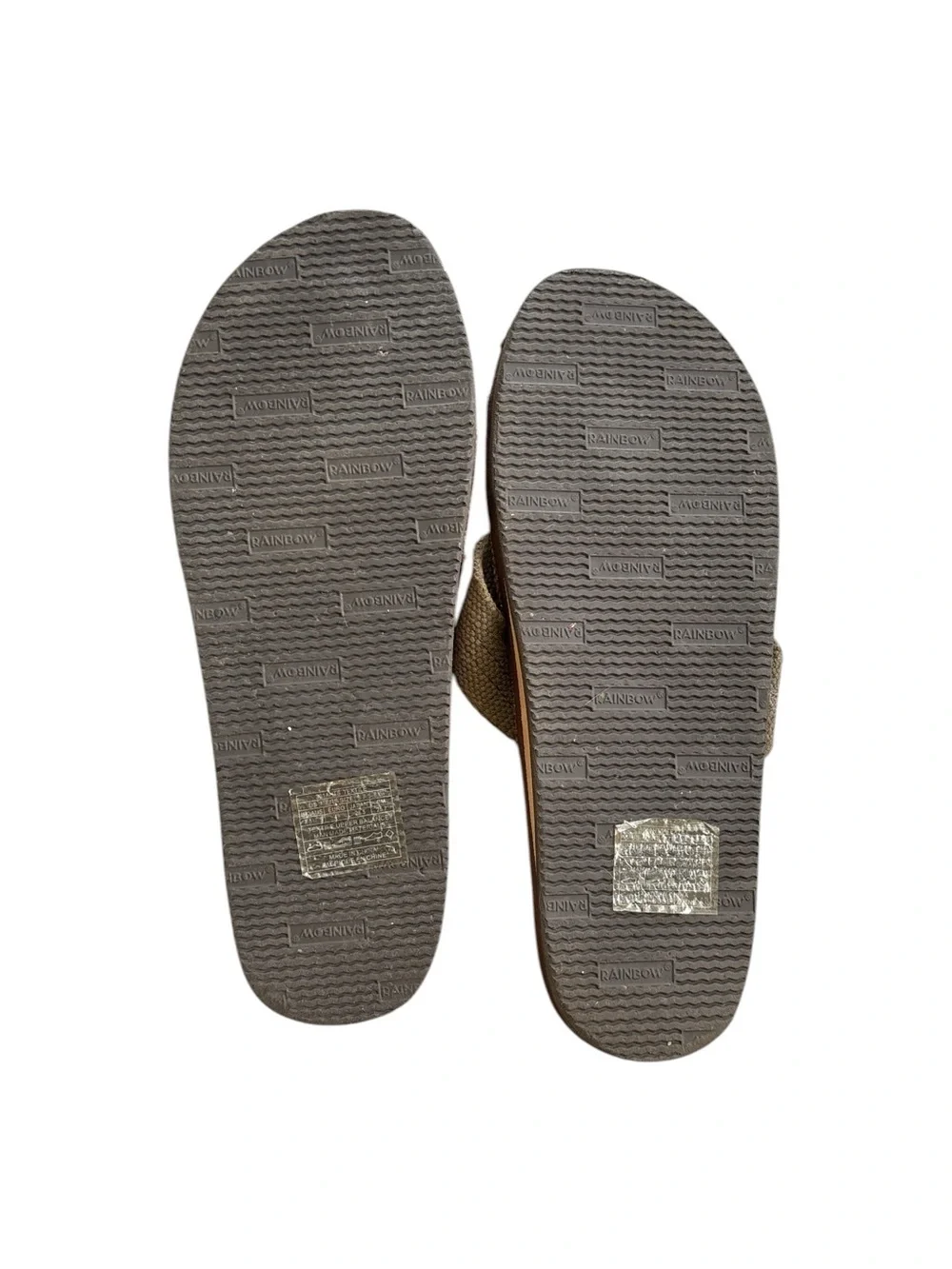 Rainbow Olive Green Hemp Strap Flip Flops with Dark Brown Footbed 7.5-8.5